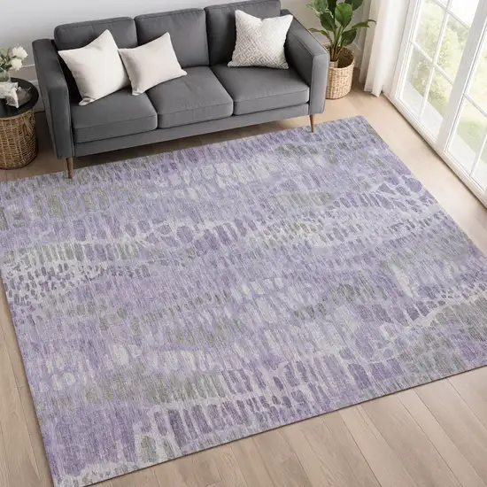 Purple And Gray Abstract Washable Indoor Outdoor Area Rug Photo 5