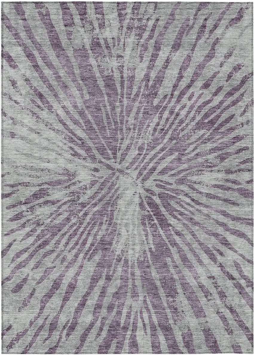 Purple And Gray Abstract Washable Indoor Outdoor Area Rug Photo 2