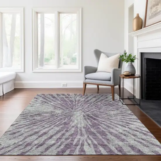 Purple And Gray Abstract Washable Indoor Outdoor Area Rug Photo 9