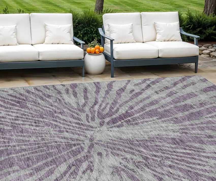Purple And Gray Abstract Washable Indoor Outdoor Area Rug Photo 1