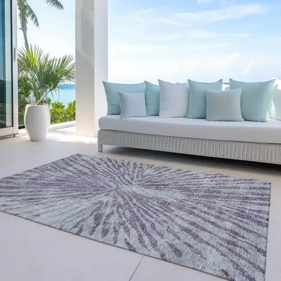 Purple And Gray Abstract Washable Indoor Outdoor Area Rug Photo 7