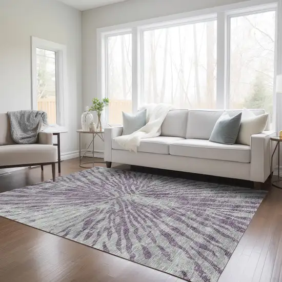 Purple And Gray Abstract Washable Indoor Outdoor Area Rug Photo 9
