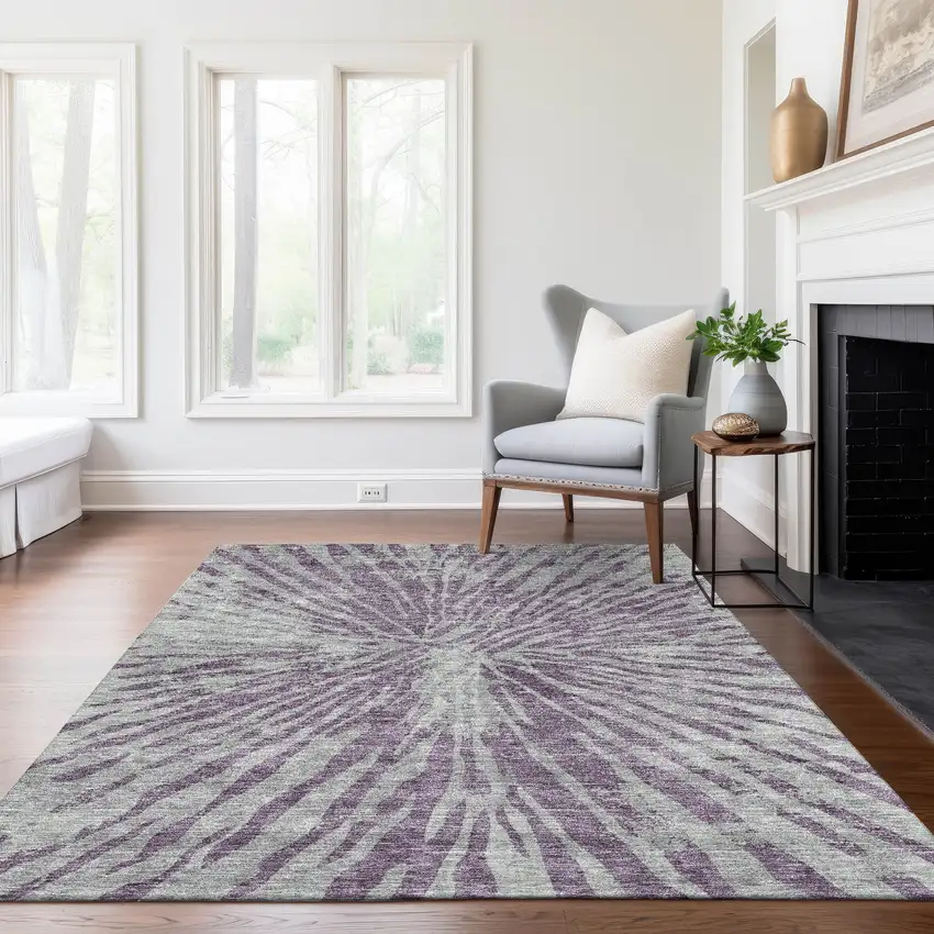 Purple And Gray Abstract Washable Indoor Outdoor Area Rug Photo 9