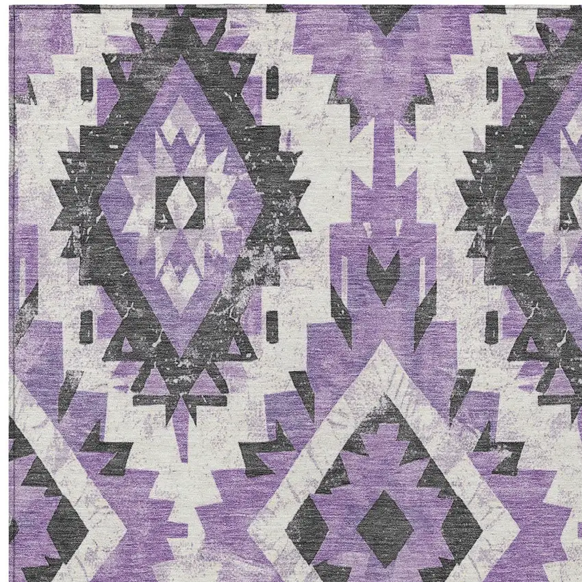 Purple And Gray Aztec Washable Indoor Outdoor Area Rug Photo 6