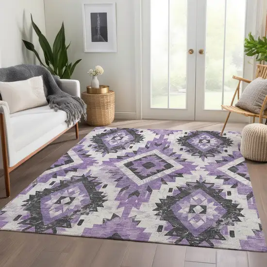 Purple And Gray Aztec Washable Indoor Outdoor Area Rug Photo 7
