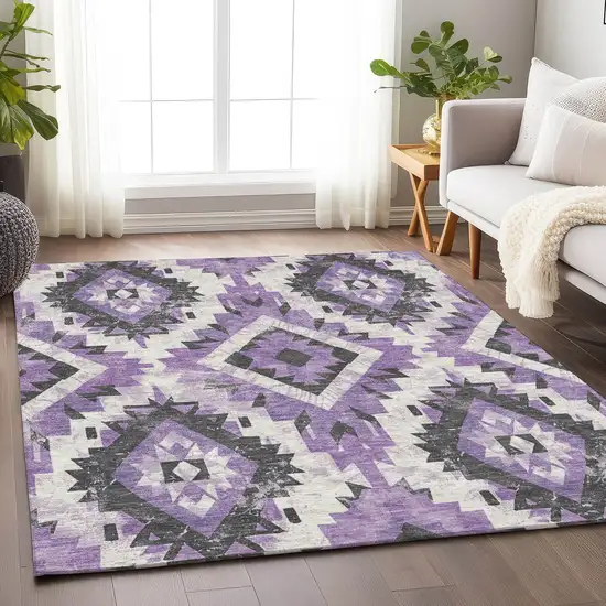 Purple And Gray Aztec Washable Indoor Outdoor Area Rug Photo 6