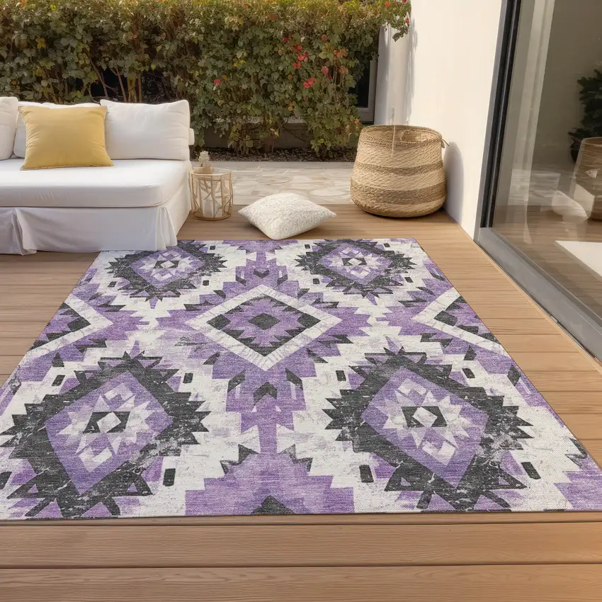 Purple And Gray Aztec Washable Indoor Outdoor Area Rug Photo 8