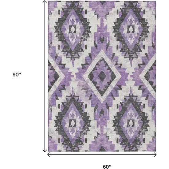 Purple And Gray Aztec Washable Indoor Outdoor Area Rug Photo 9