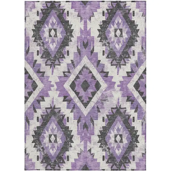 Purple And Gray Aztec Washable Indoor Outdoor Area Rug Photo 3