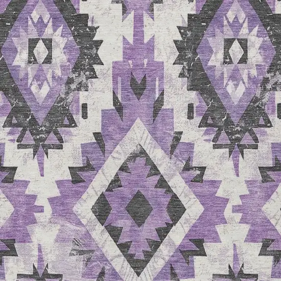 Purple And Gray Aztec Washable Indoor Outdoor Area Rug Photo 4