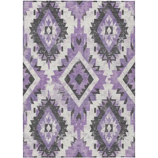 Purple And Gray Aztec Washable Indoor Outdoor Area Rug Photo 1