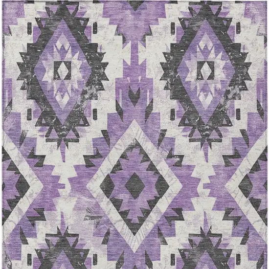 Purple And Gray Aztec Washable Indoor Outdoor Area Rug Photo 6
