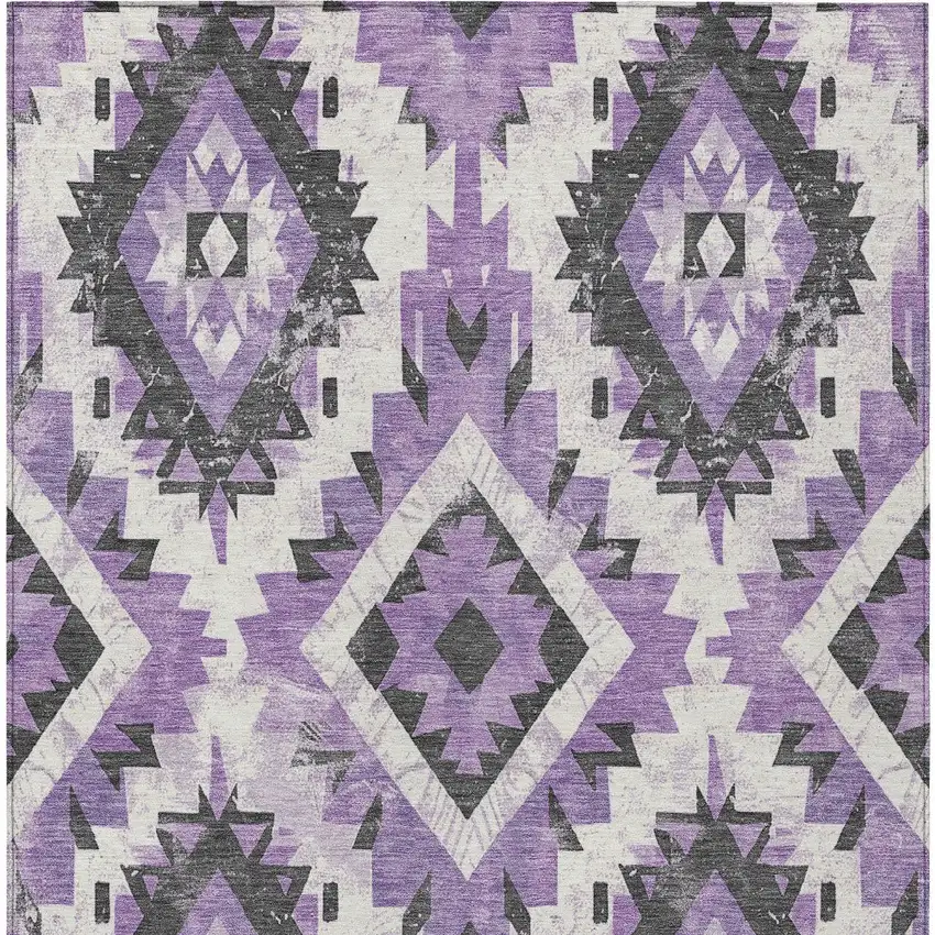 Purple And Gray Aztec Washable Indoor Outdoor Area Rug Photo 6