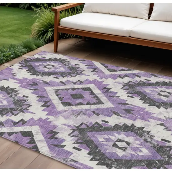 Purple And Gray Aztec Washable Indoor Outdoor Area Rug Photo 2