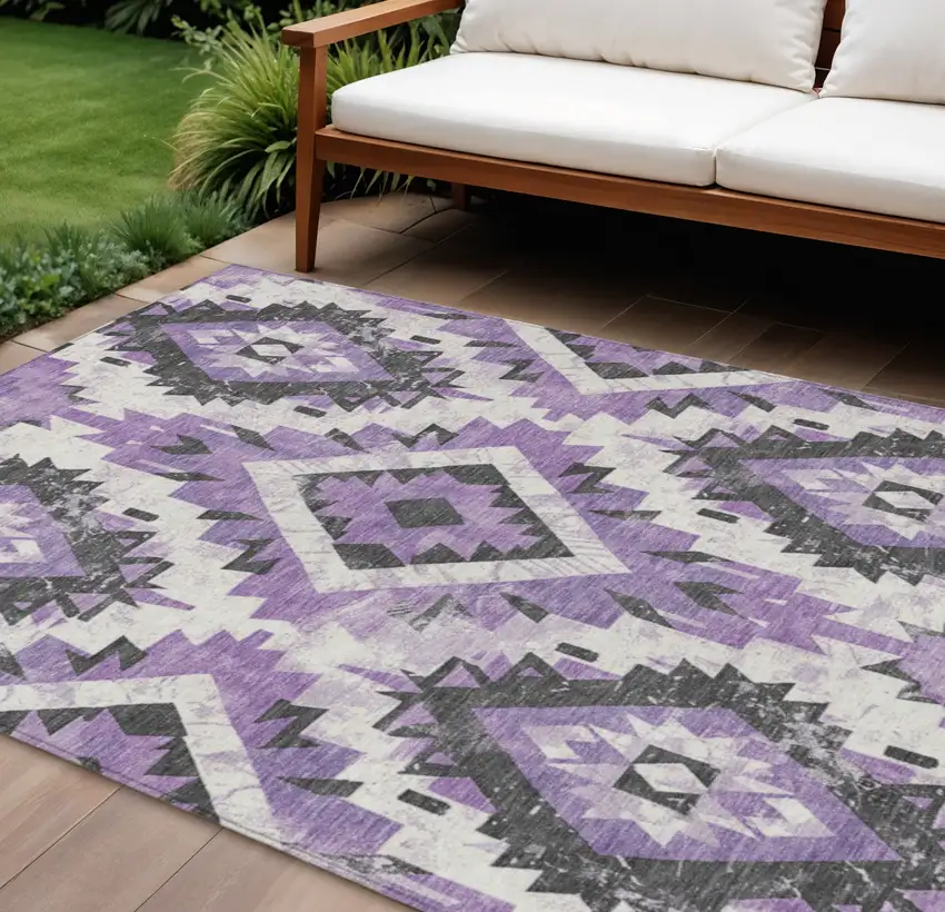 Purple And Gray Aztec Washable Indoor Outdoor Area Rug Photo 2