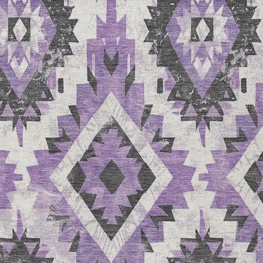 Purple And Gray Aztec Washable Indoor Outdoor Area Rug Photo 3