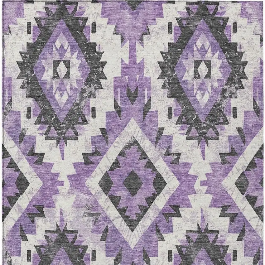 Purple And Gray Aztec Washable Indoor Outdoor Area Rug Photo 4