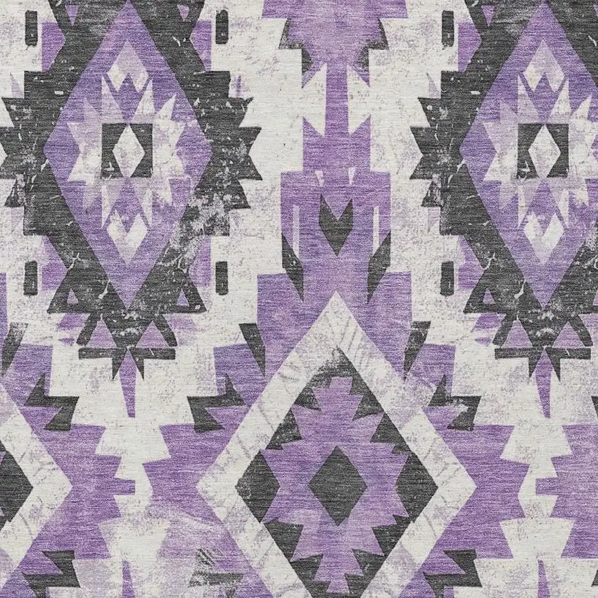 Purple And Gray Aztec Washable Indoor Outdoor Area Rug Photo 4