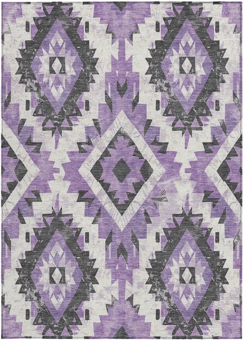 Purple And Gray Aztec Washable Indoor Outdoor Area Rug Photo 3