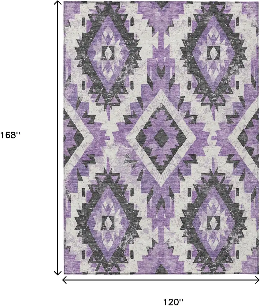 Purple And Gray Aztec Washable Indoor Outdoor Area Rug Photo 9