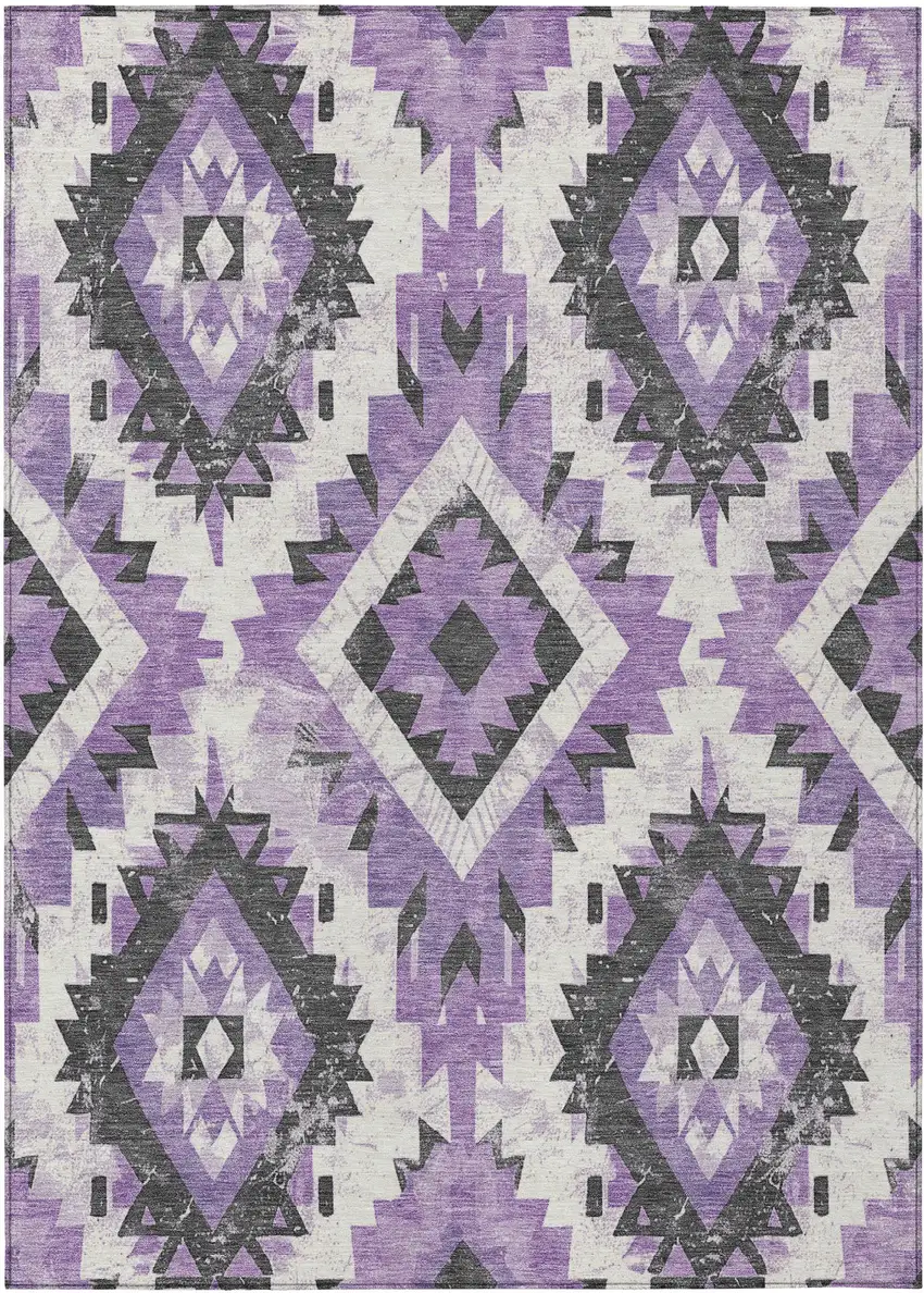 Purple And Gray Aztec Washable Indoor Outdoor Area Rug Photo 1