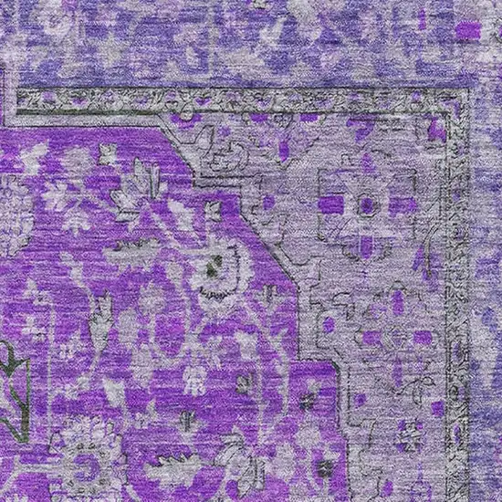 Purple And Gray Floral Medallion Washable Area Rug With UV Protection Photo 2
