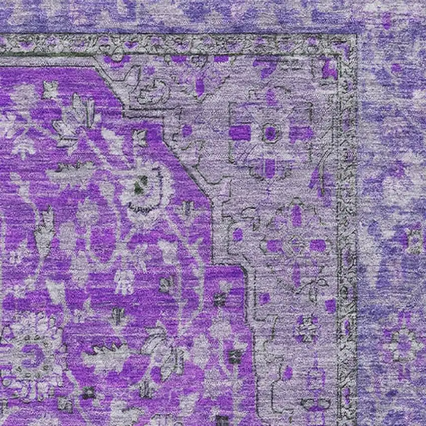 Purple And Gray Floral Medallion Washable Area Rug With UV Protection Photo 2