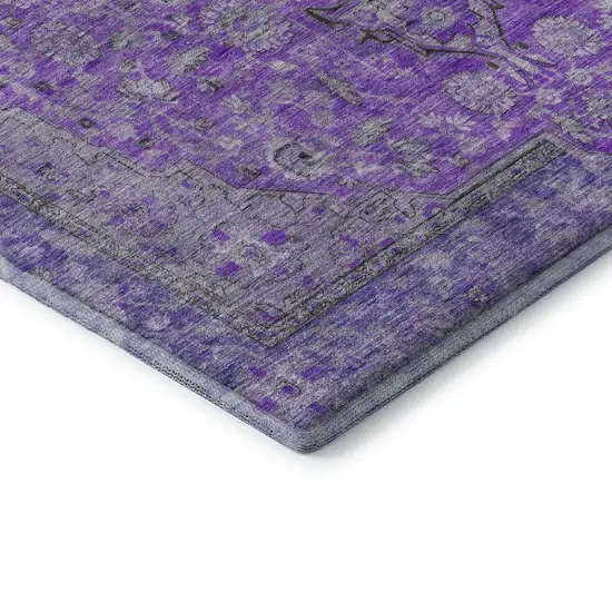 Purple And Gray Floral Medallion Washable Area Rug With UV Protection Photo 7