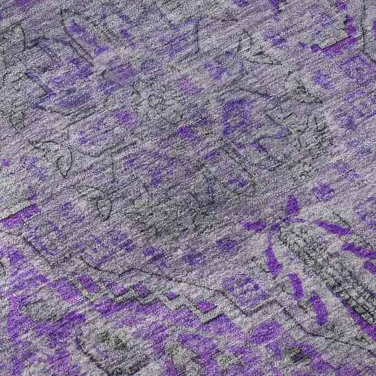 Purple And Gray Floral Medallion Washable Area Rug With UV Protection Photo 9
