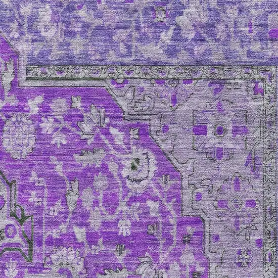 Purple And Gray Floral Medallion Washable Area Rug With UV Protection Photo 2
