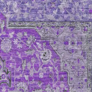 Photo of Purple And Gray Floral Medallion Washable Area Rug With UV Protection