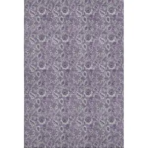 Photo of Purple And Gray Floral Washable Area Rug With UV Protection