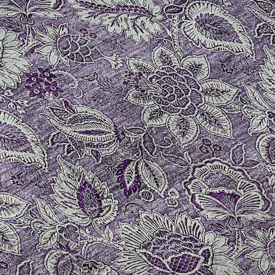 Purple And Gray Floral Washable Area Rug With UV Protection Photo 9