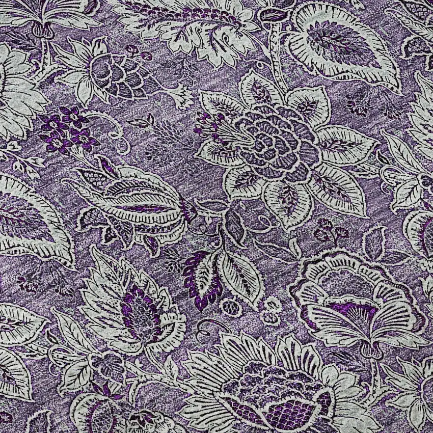 Purple And Gray Floral Washable Area Rug With UV Protection Photo 9