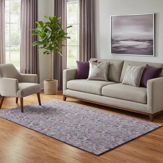 Purple And Gray Floral Washable Area Rug With UV Protection Photo 1
