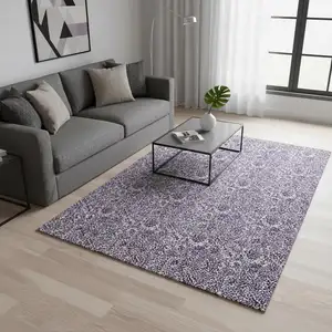 Photo of Purple And Gray Floral Washable Area Rug With UV Protection
