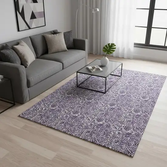Purple And Gray Floral Washable Area Rug With UV Protection Photo 1