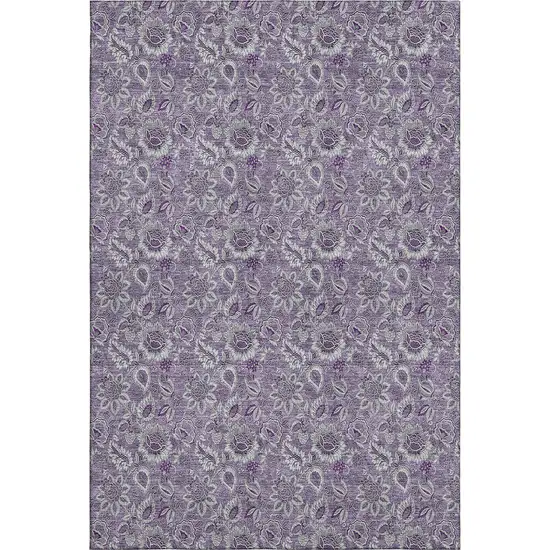 Purple And Gray Floral Washable Area Rug With UV Protection Photo 2