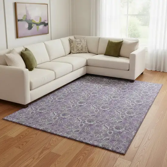 Purple And Gray Floral Washable Area Rug With UV Protection Photo 1
