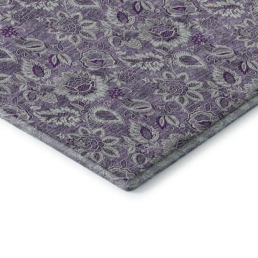 Purple And Gray Floral Washable Area Rug With UV Protection Photo 7
