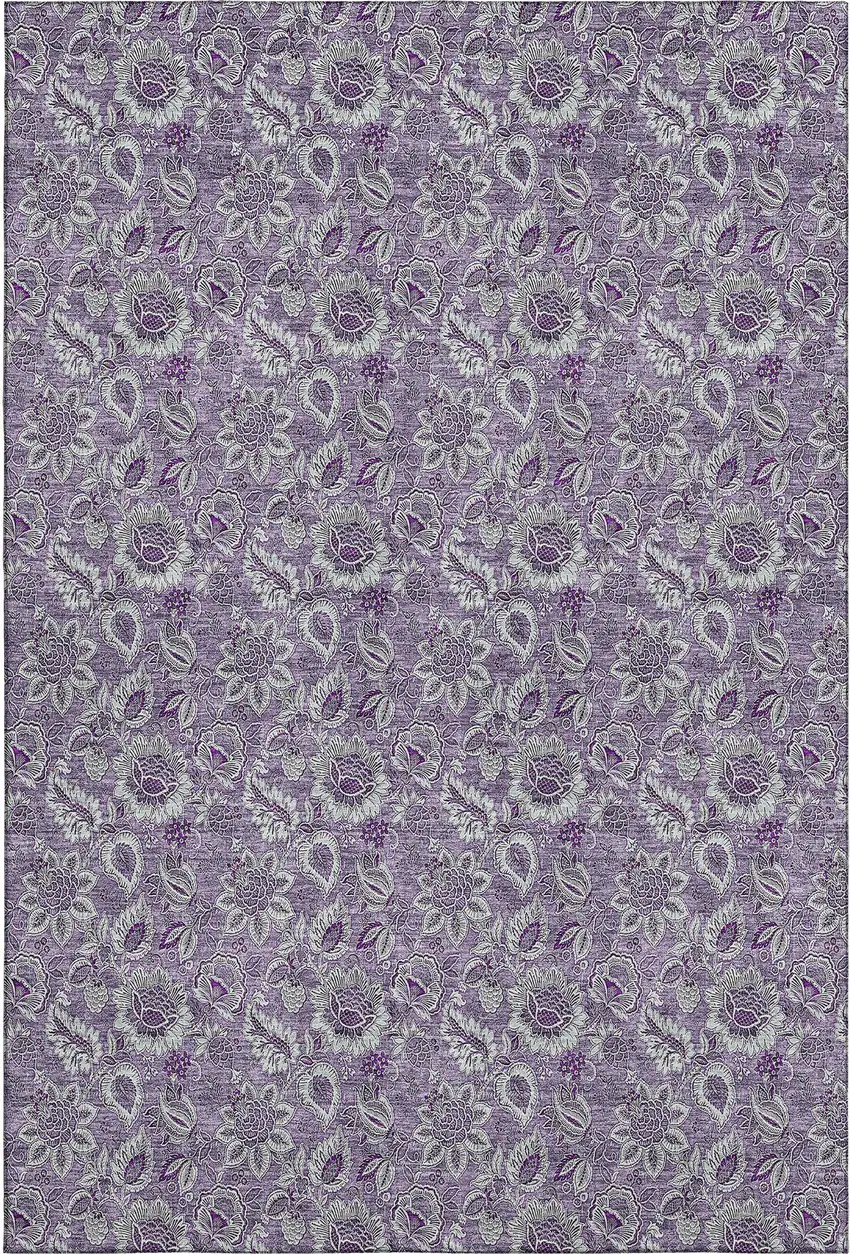 Purple And Gray Floral Washable Area Rug With UV Protection Photo 2