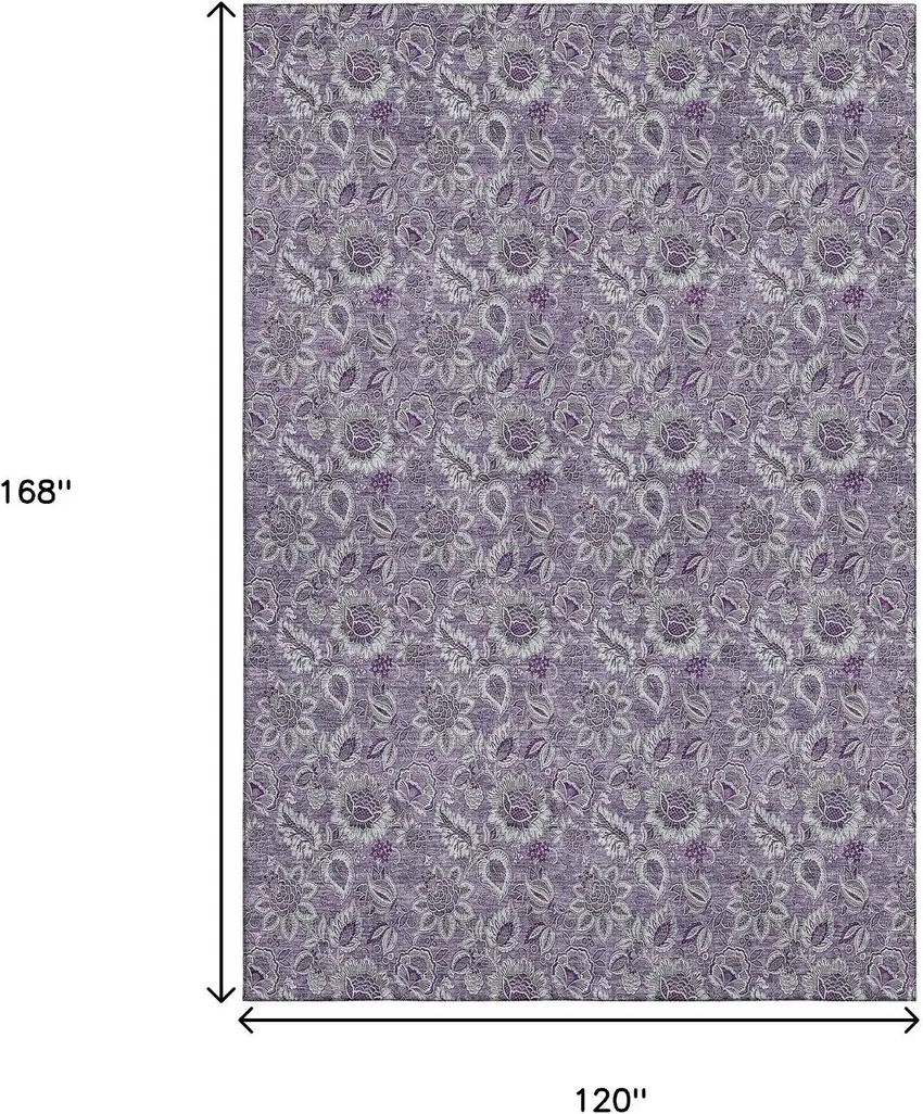 Purple And Gray Floral Washable Area Rug With UV Protection Photo 3