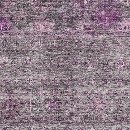 Purple And Gray Floral Washable Indoor Outdoor Area Rug Photo 8