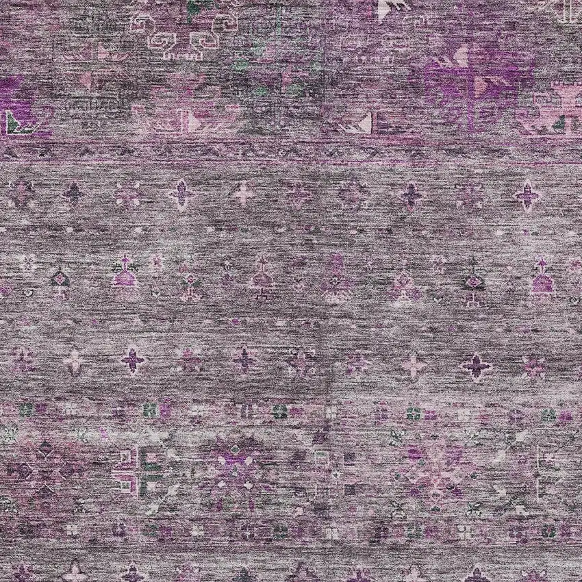 Purple And Gray Floral Washable Indoor Outdoor Area Rug Photo 8