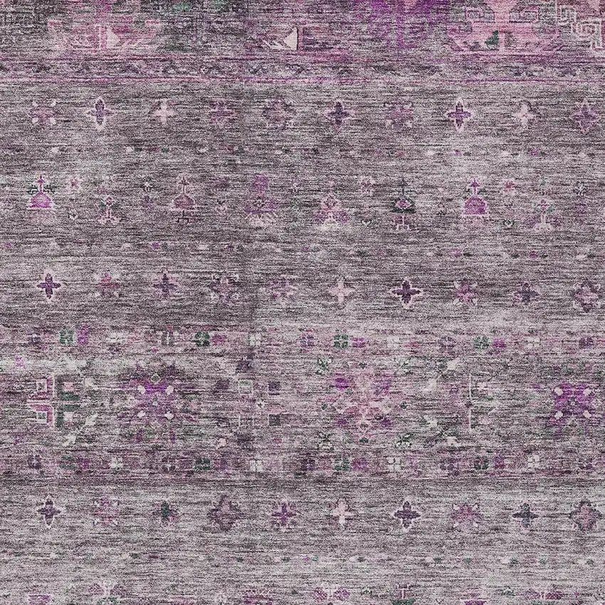 Purple And Gray Floral Washable Indoor Outdoor Area Rug Photo 7