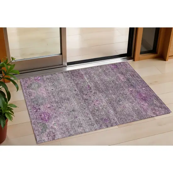 Purple And Gray Floral Washable Indoor Outdoor Area Rug Photo 1