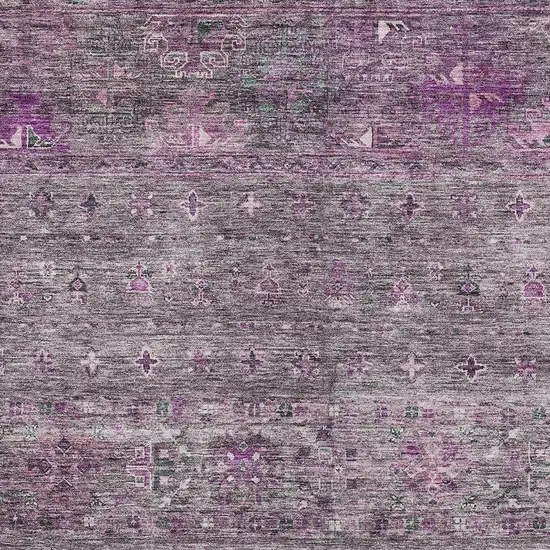 Purple And Gray Floral Washable Indoor Outdoor Area Rug Photo 9