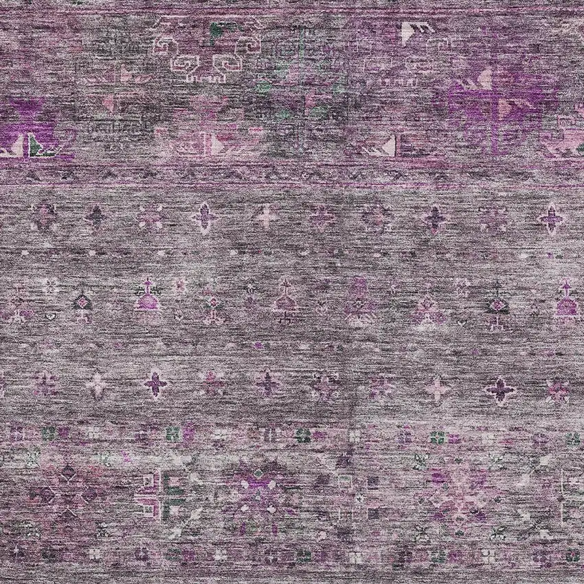 Purple And Gray Floral Washable Indoor Outdoor Area Rug Photo 9