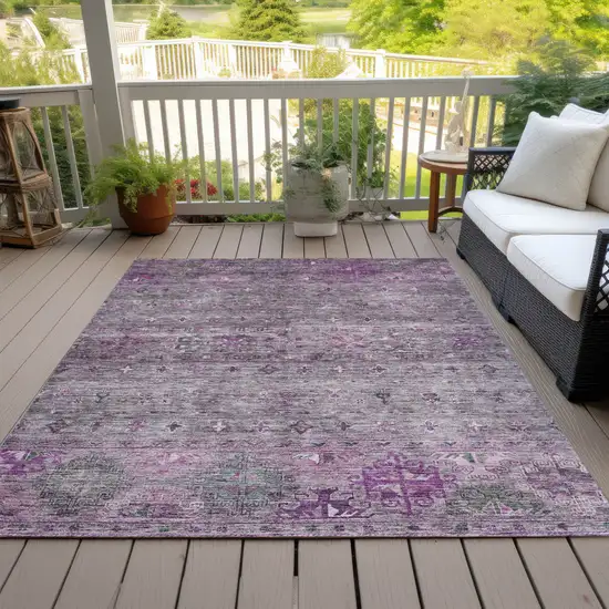 Purple And Gray Floral Washable Indoor Outdoor Area Rug Photo 9