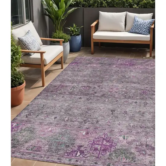 Purple And Gray Floral Washable Indoor Outdoor Area Rug Photo 1